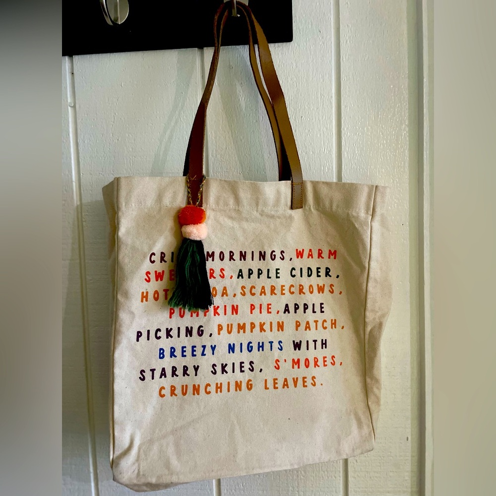 Fall Autumn Pumpkin Words Canvas Tote Bag